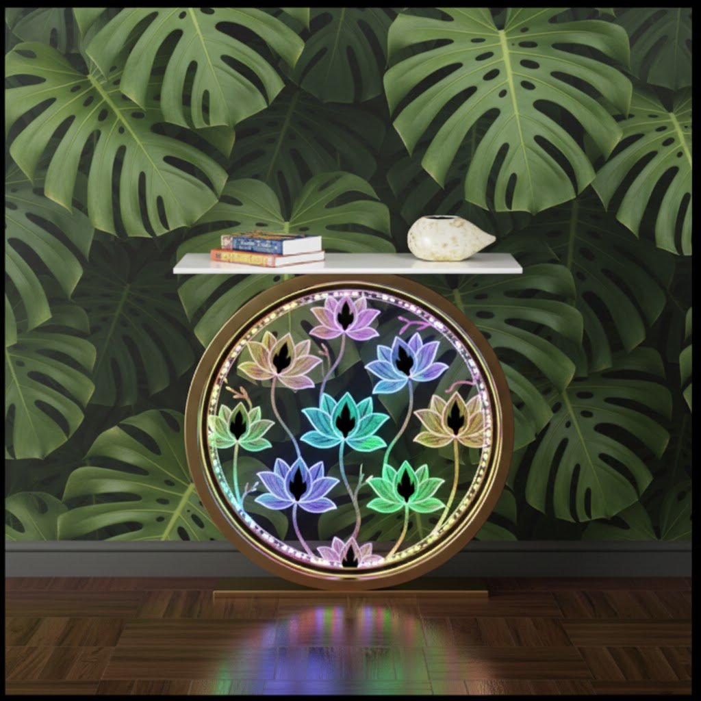 Decorative LED Console Table with Lotus Design for Home (SS 304)