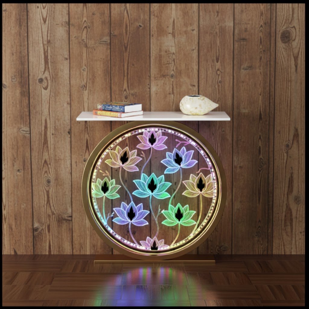 Decorative LED Console Table with Lotus Design for Home (SS 304)