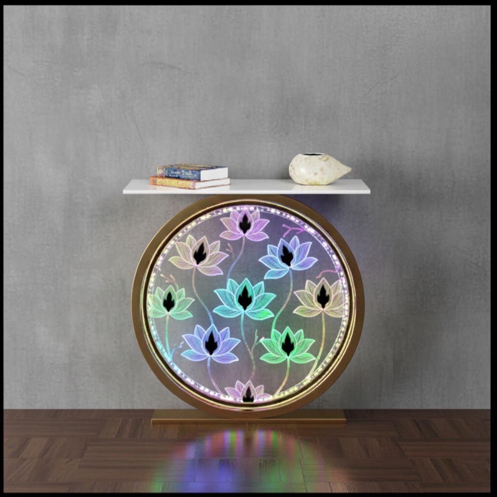 Decorative LED Console Table with Lotus Design for Home (SS 304)