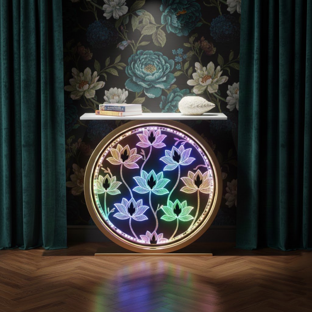 Decorative LED Console Table with Lotus Design for Home (SS 304)