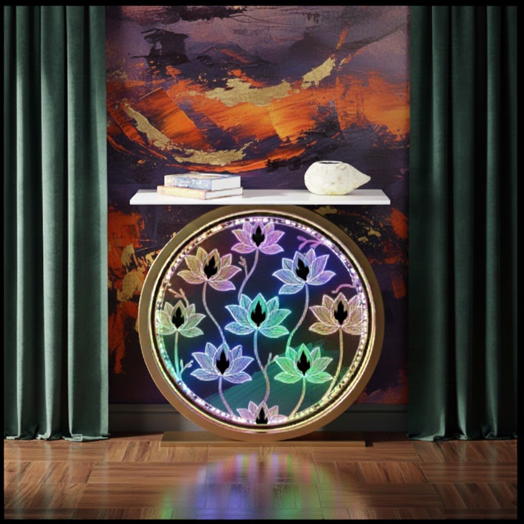 Decorative LED Console Table with Lotus Design for Home (SS 304)