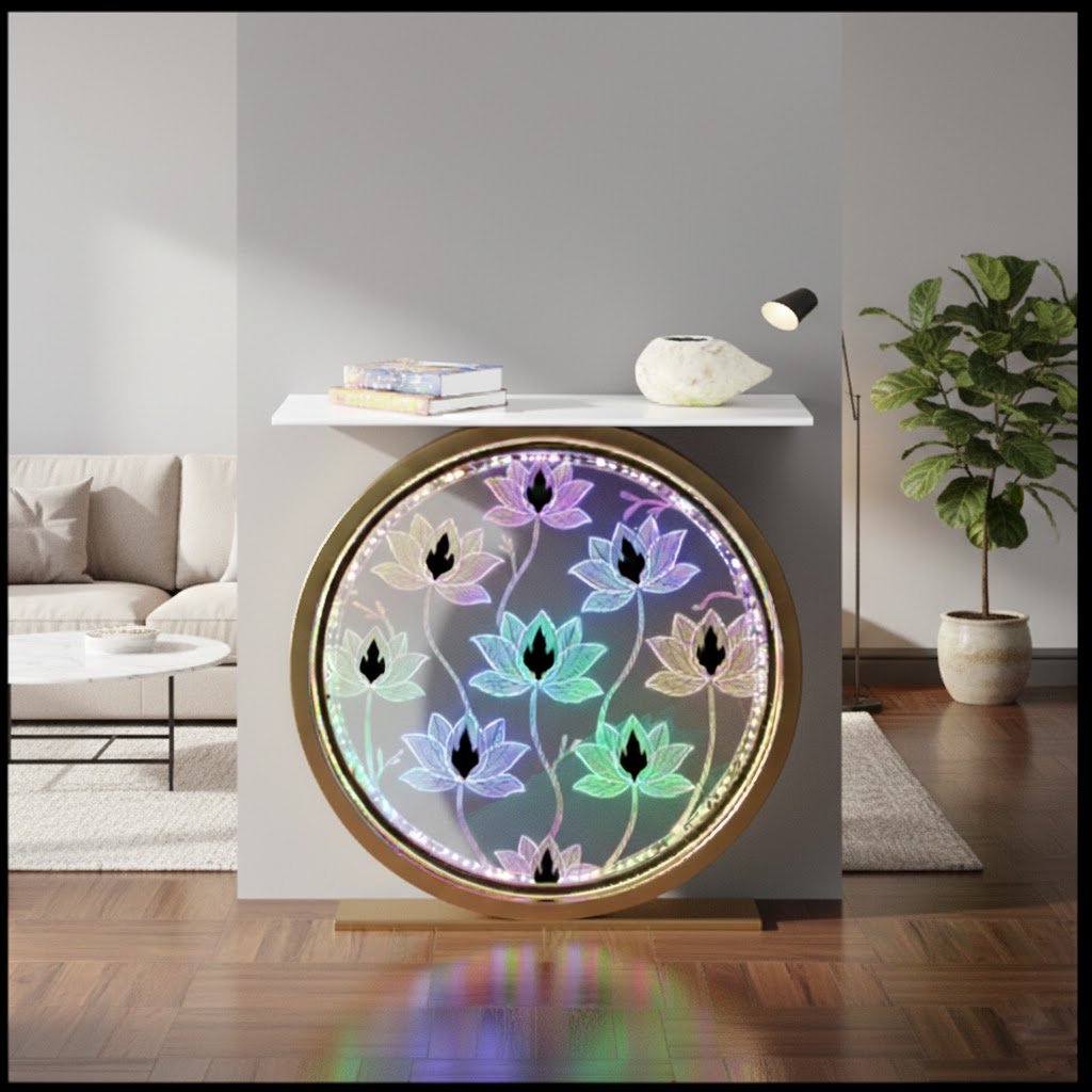 Decorative LED Console Table with Lotus Design for Home (SS 304)