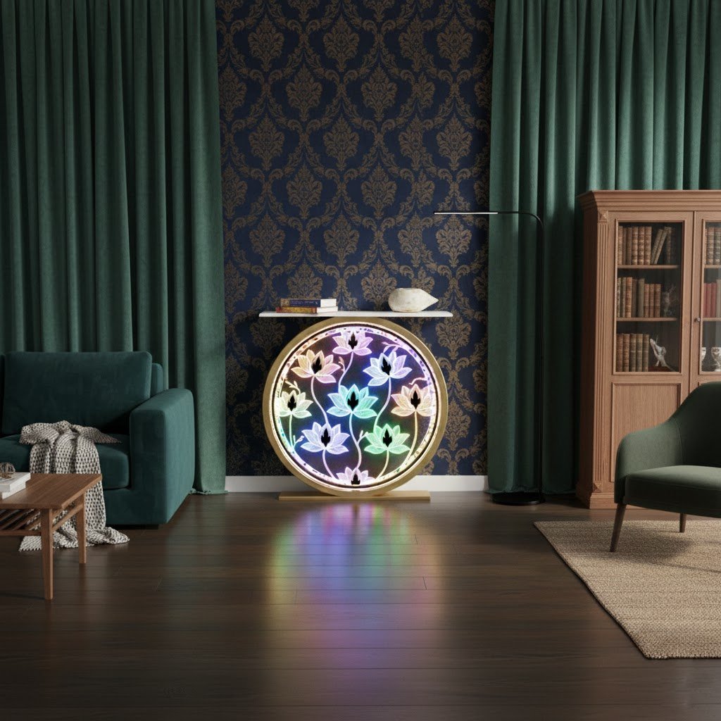 Decorative LED Console Table with Lotus Design for Home (SS 304)