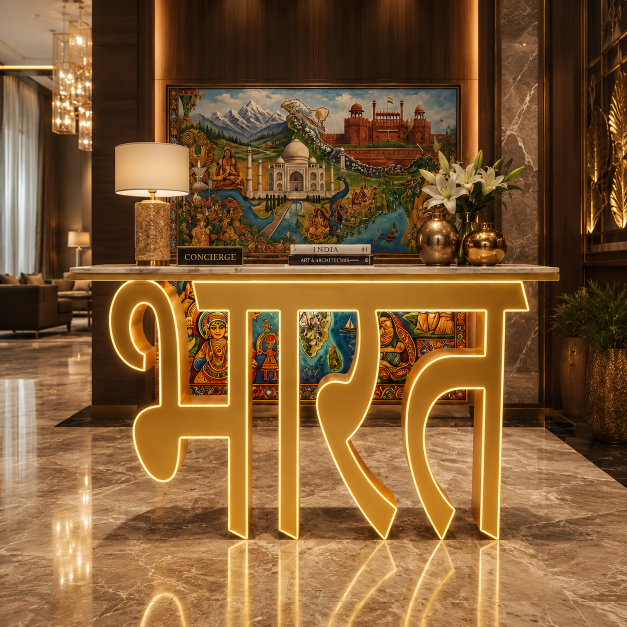 Premium LED Reception Desk with Bharat Art for Modern Spaces