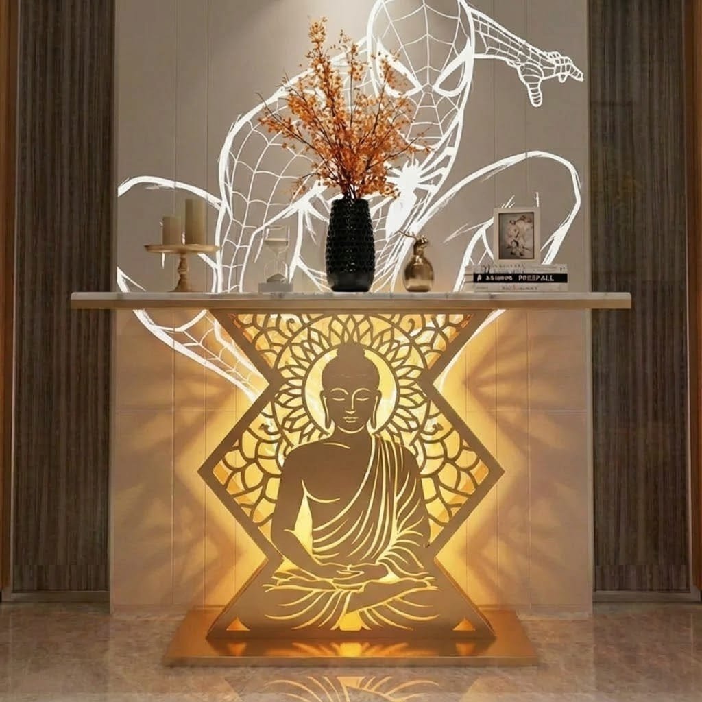 Modern Spiritual LED Buddha Console Table for Office (SS 304)