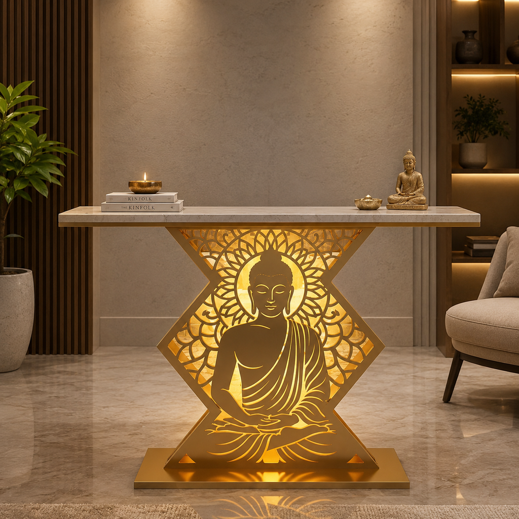 Modern Spiritual LED Buddha Console Table for Office