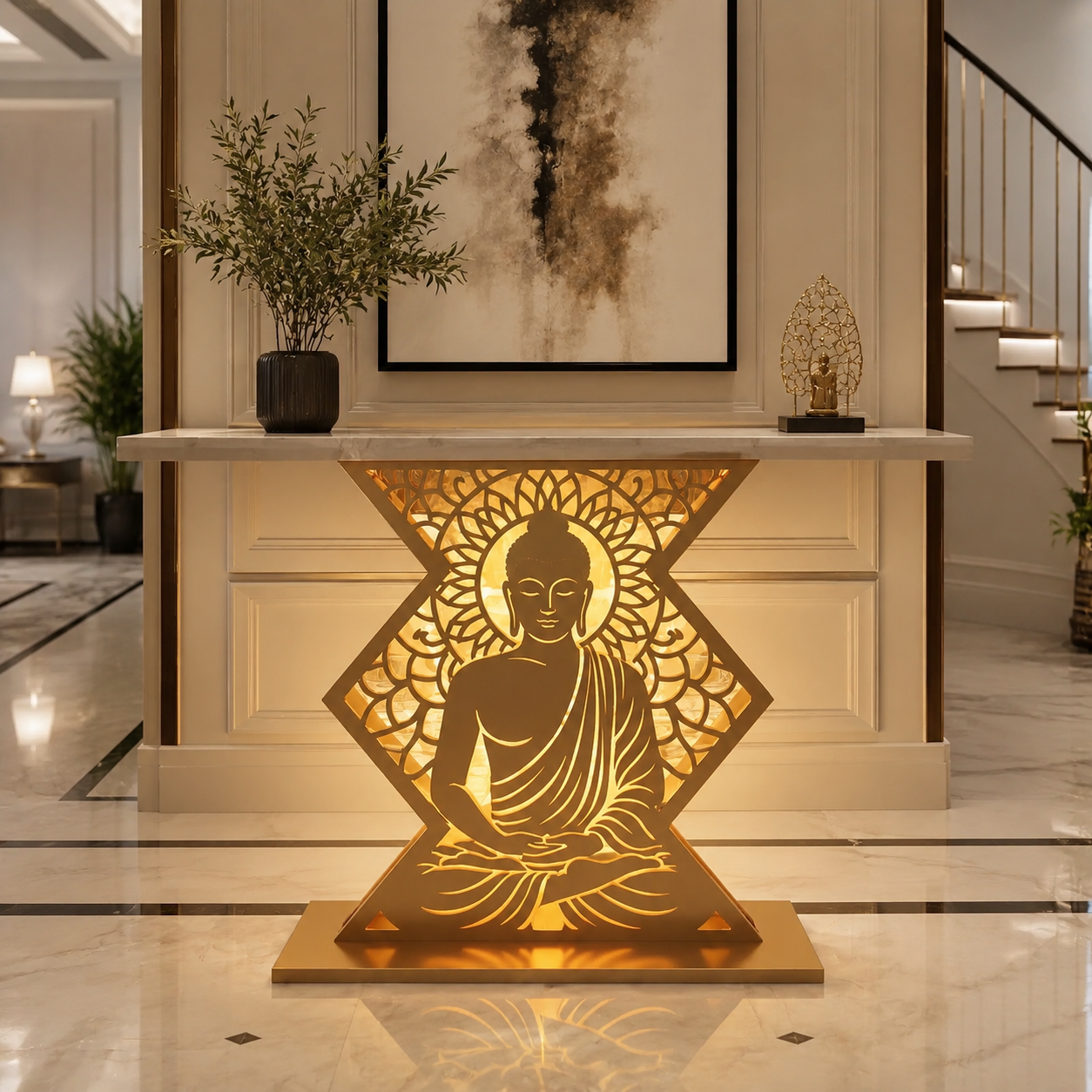 Modern Spiritual LED Buddha Console Table for Office (SS 304)