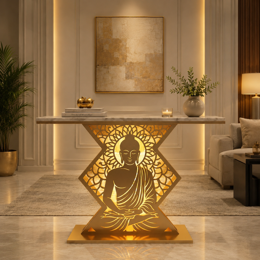 Modern Spiritual LED Buddha Console Table for Office