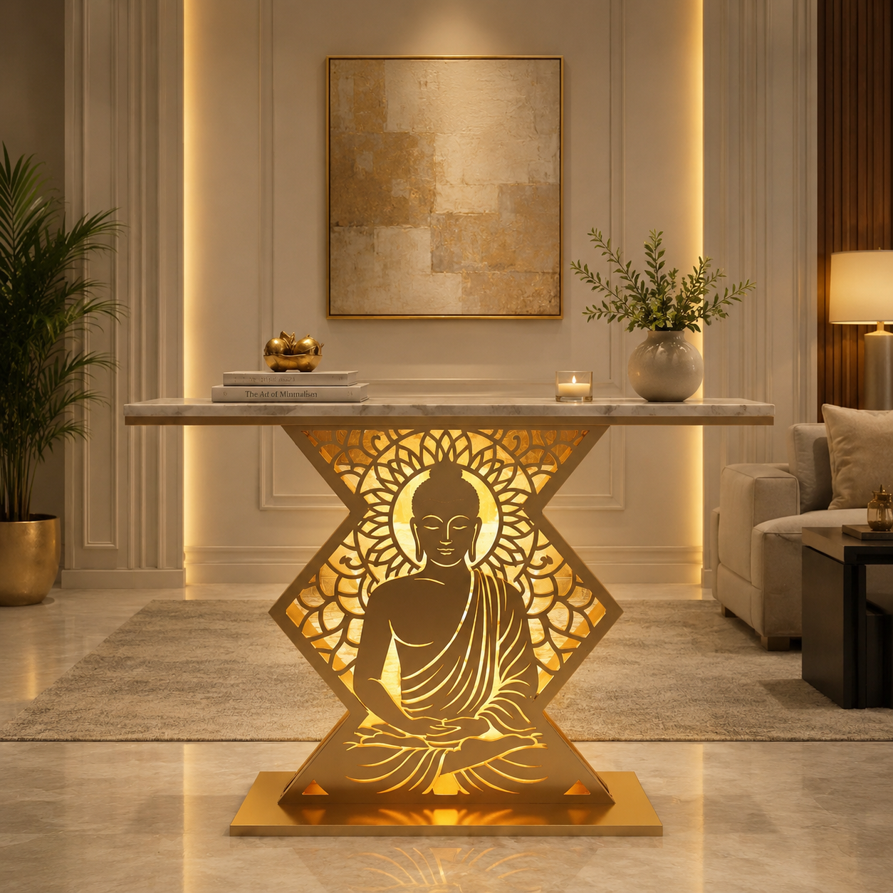 Modern Spiritual LED Buddha Console Table for Office