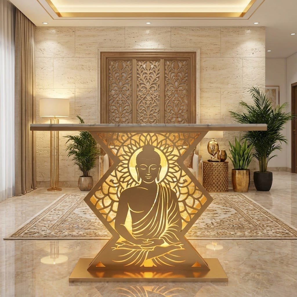 Modern Spiritual LED Buddha Console Table for Office (SS 304)