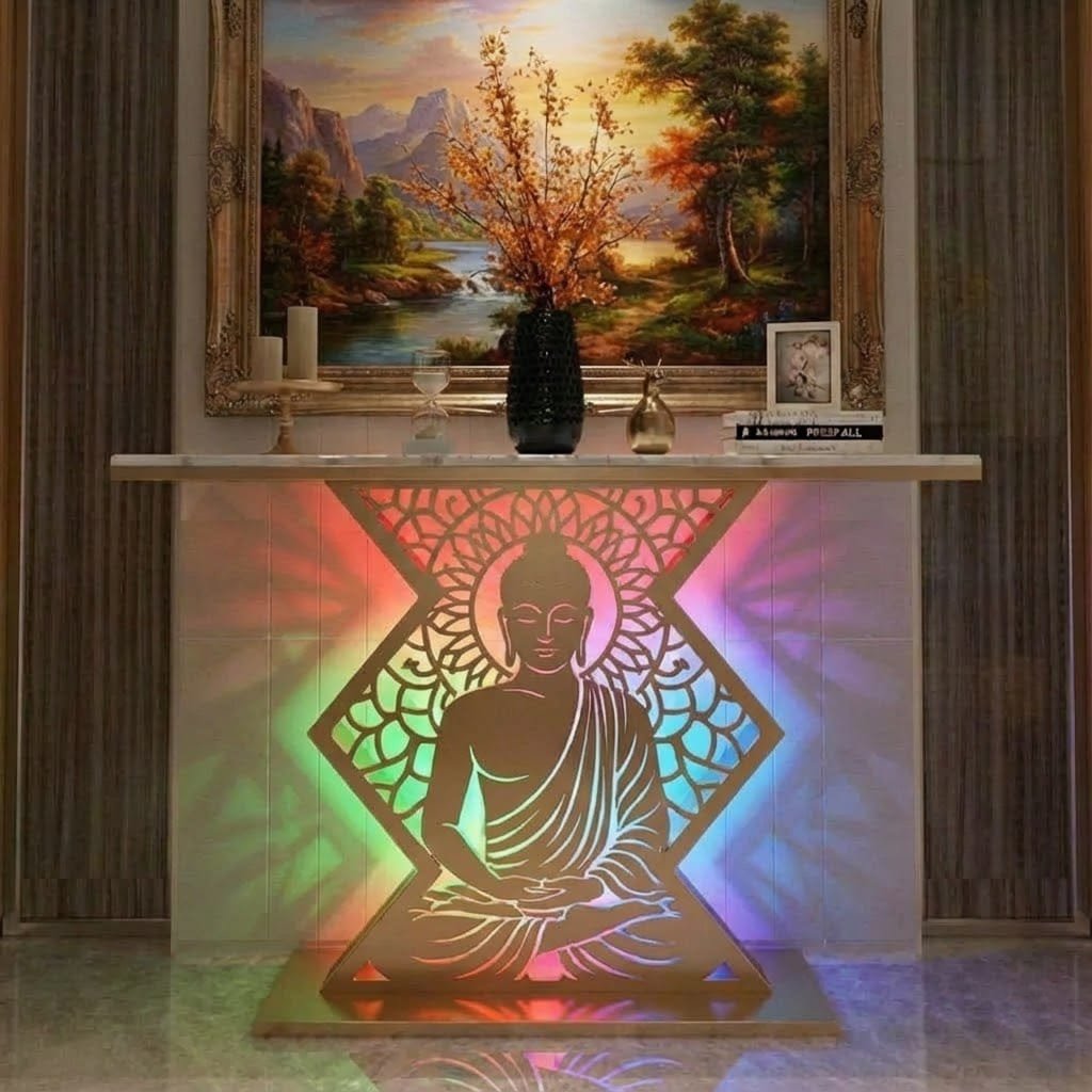 Modern Spiritual LED Buddha Console Table for Office (SS 304)