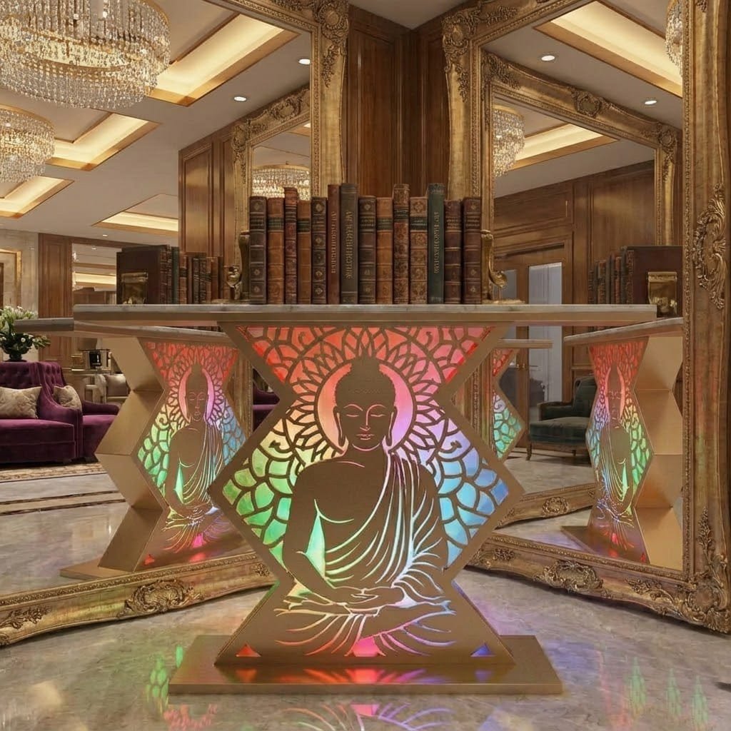 Modern Spiritual LED Buddha Console Table for Office (SS 304)