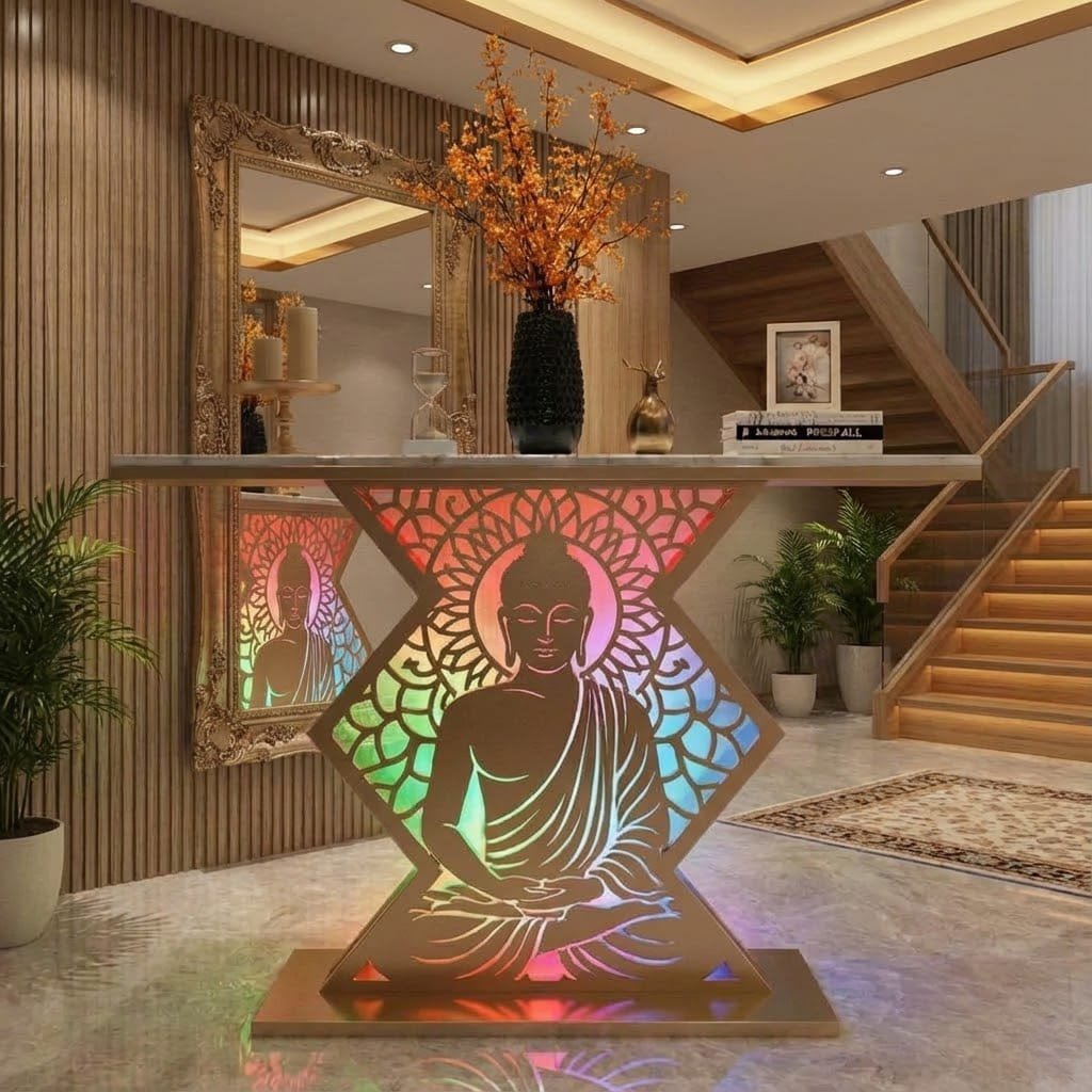 Modern Spiritual LED Buddha Console Table for Office (SS 304)