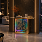 Modern LED Console Table with Lion Art for Luxury Decor