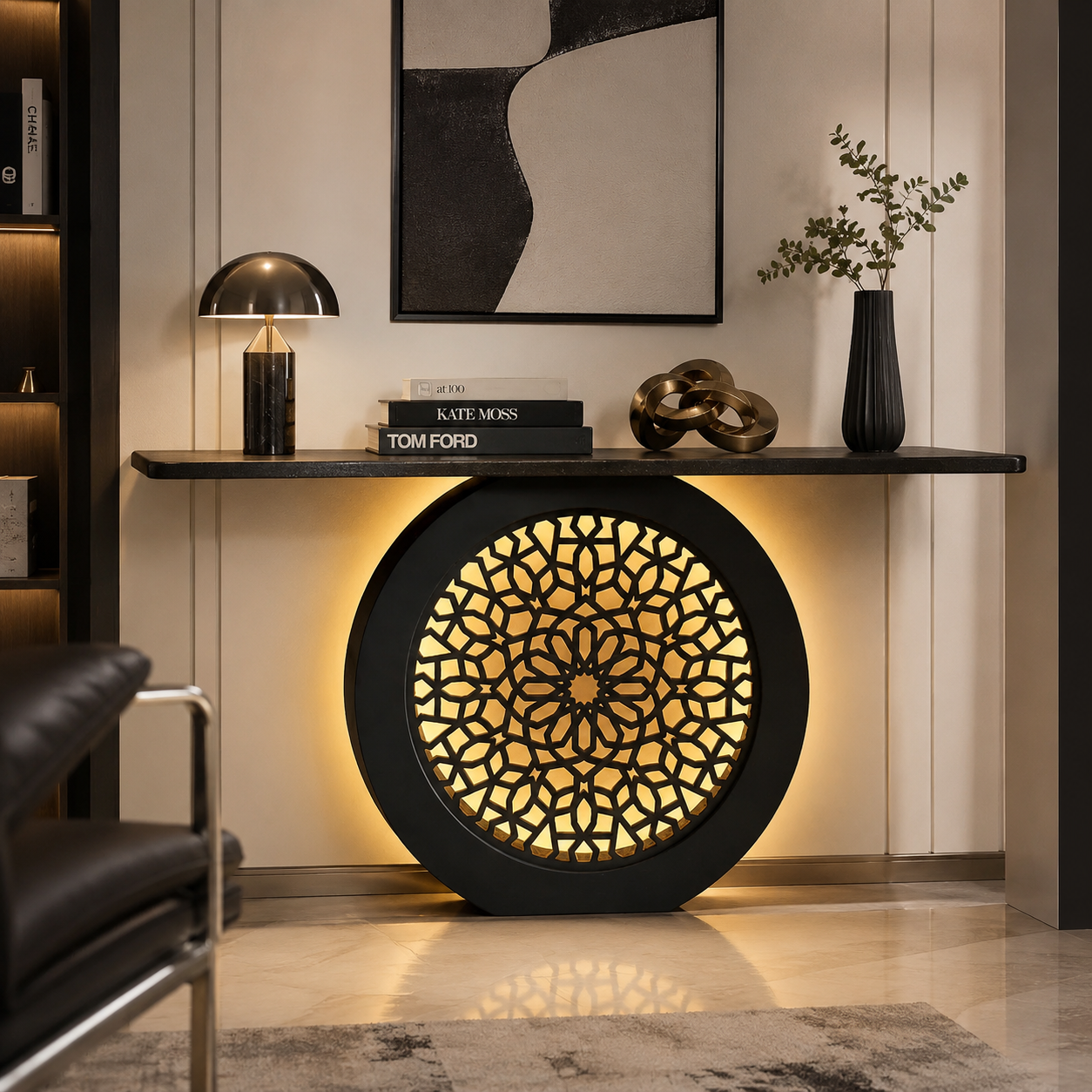 Modern Decorative Console Table with LED Back Panel (SS 304)