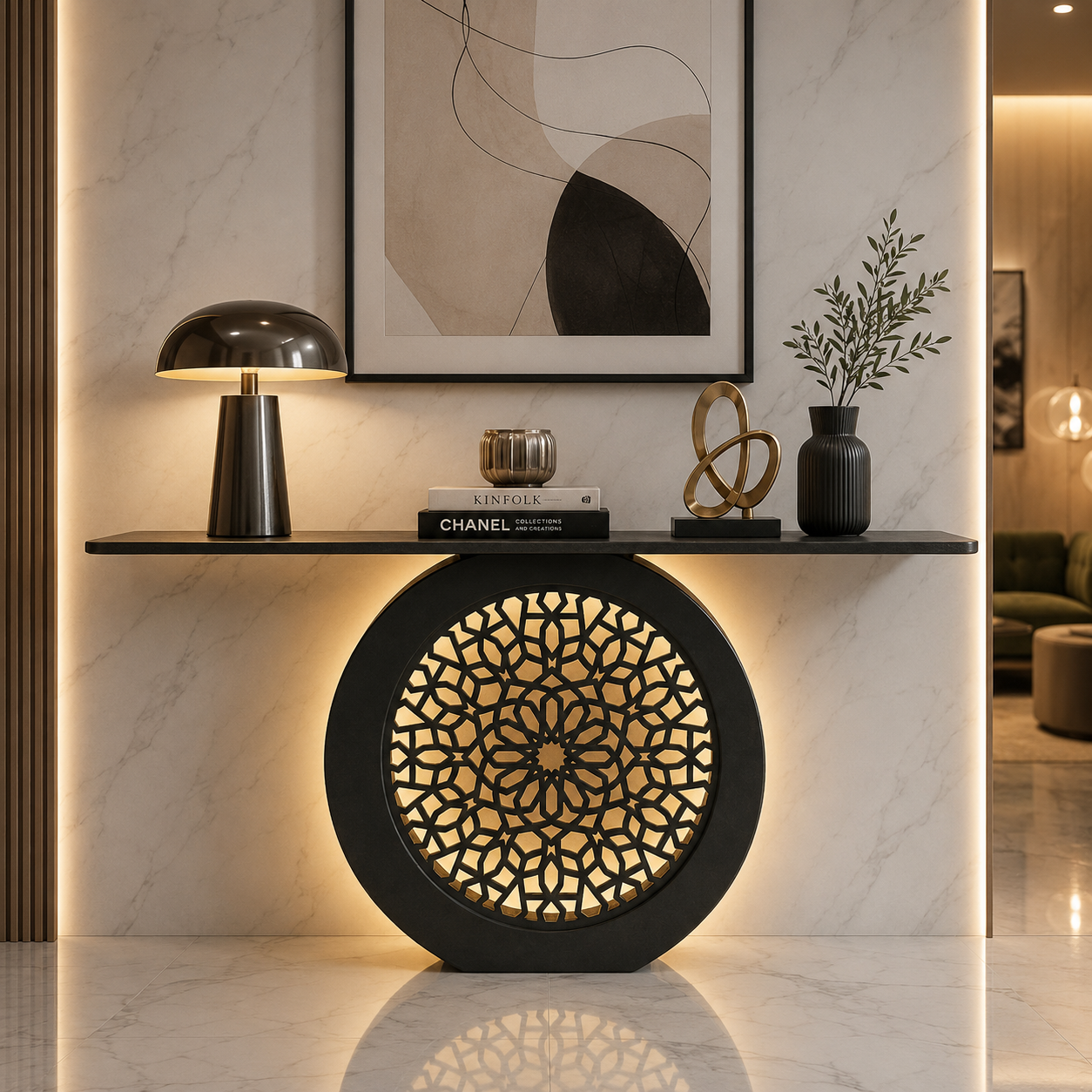 Modern Decorative Console Table with LED Back Panel (SS 304)
