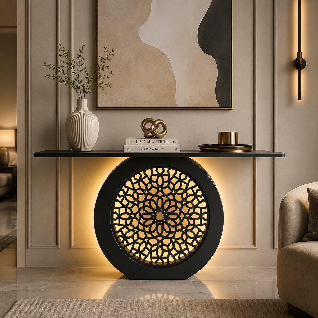 Modern Decorative Console Table with LED Back Panel