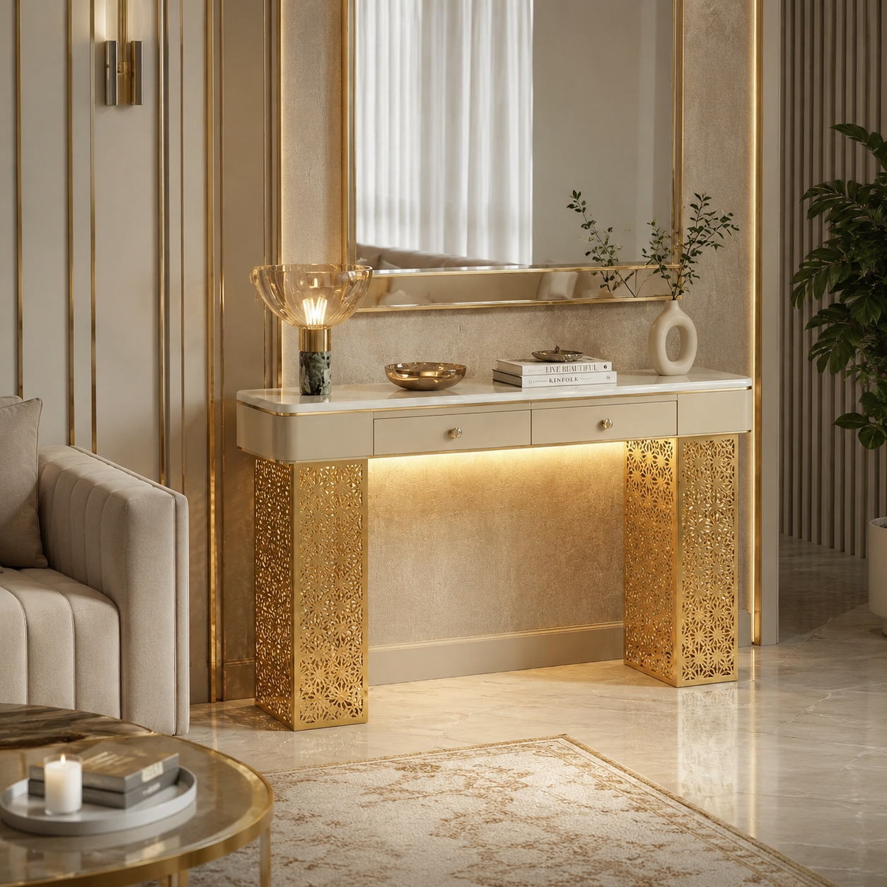 Luxury Entryway Console Table with LED (SS 304)
