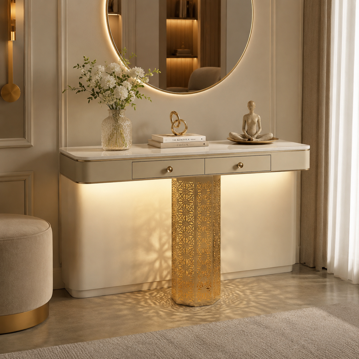 Luxury Console Table with LED & Storage Drawers (SS 304)