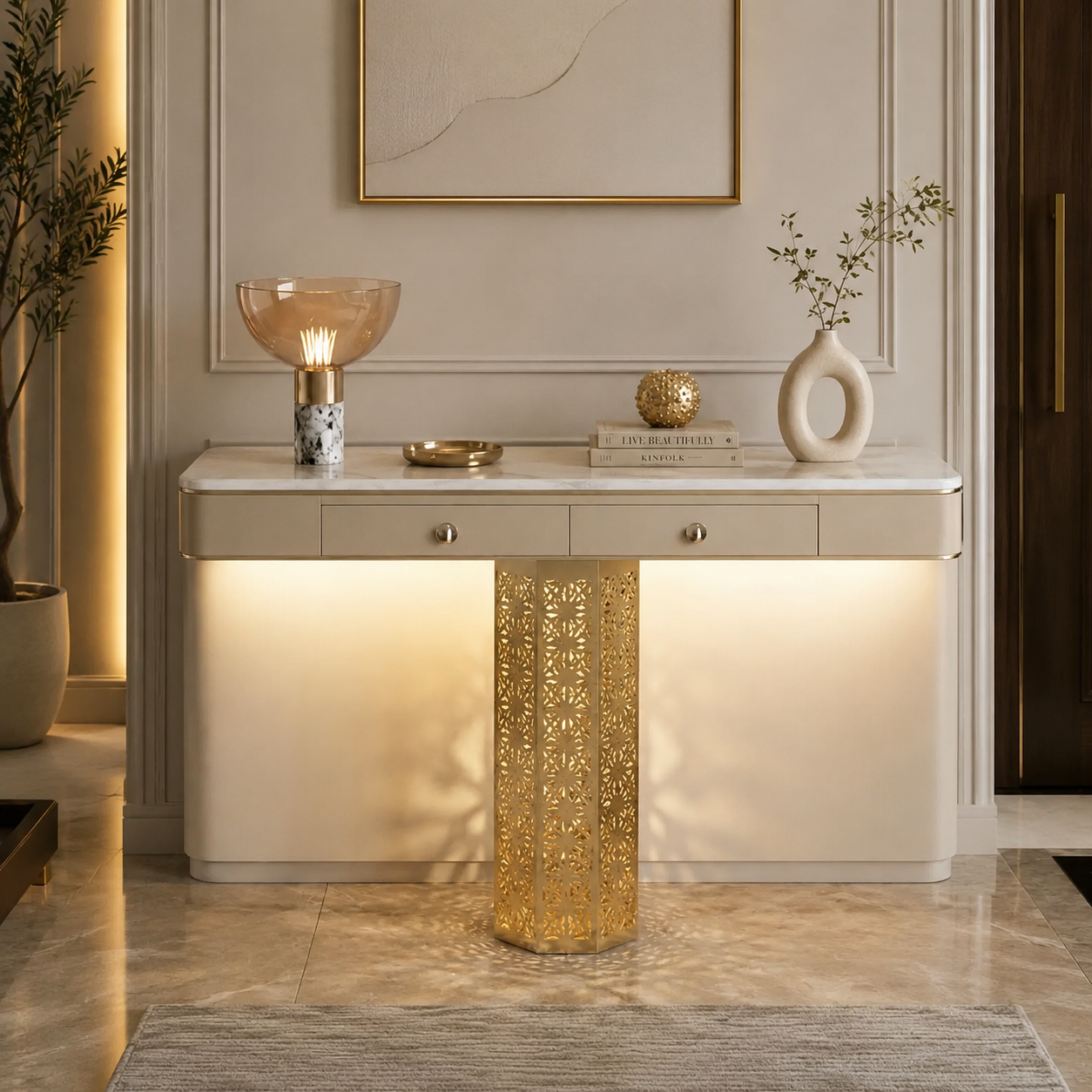 Luxury Console Table with LED & Storage Drawers (SS 304)