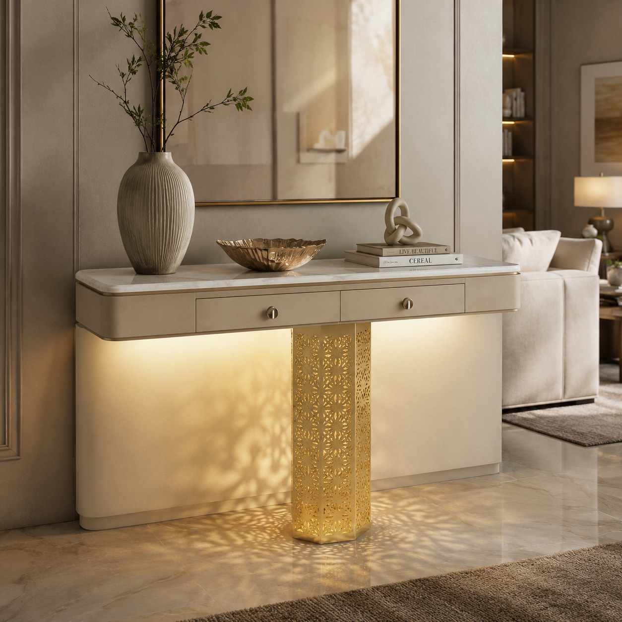 Luxury Console Table with LED & Storage Drawers