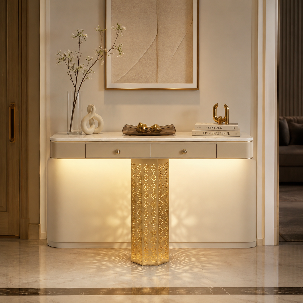 Luxury Console Table with LED & Storage Drawers