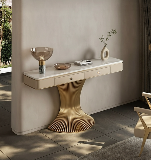 Modern Gold Pedestal Console Table