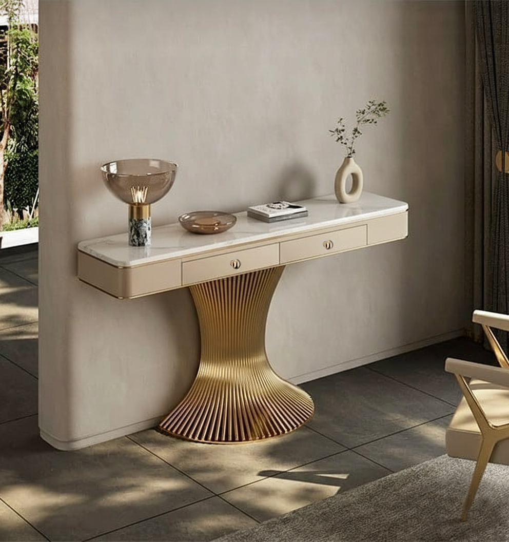 Modern Gold Pedestal Console Table