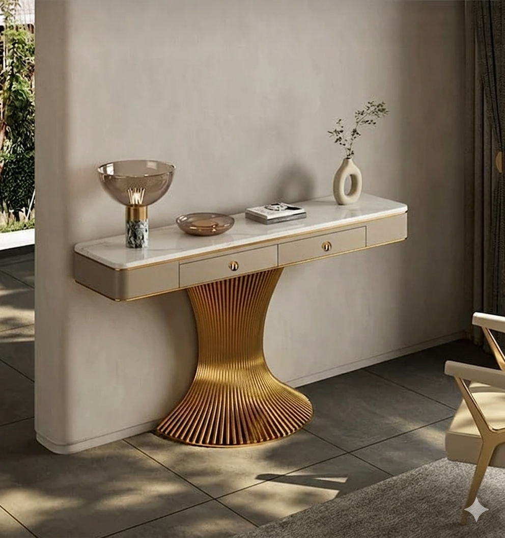 Modern Gold Pedestal Console Table