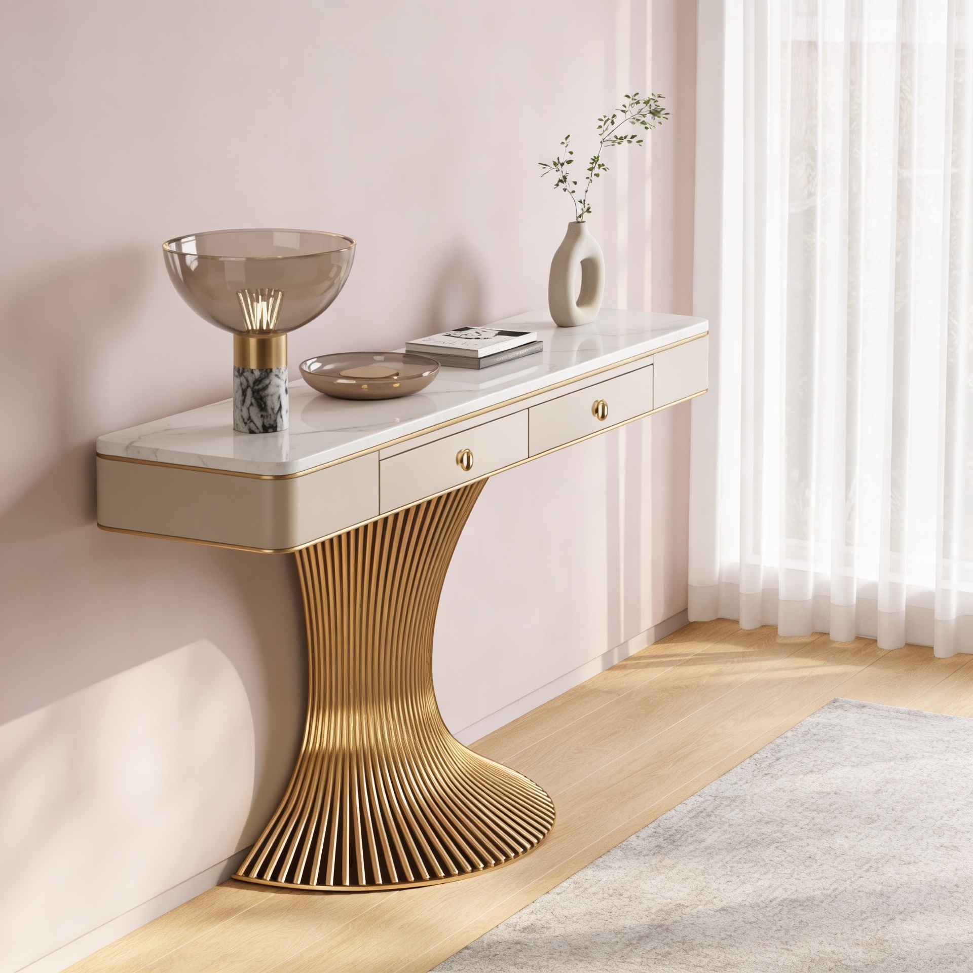 Modern Gold Pedestal Console Table