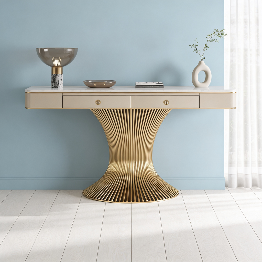 Modern Gold Pedestal Console Table