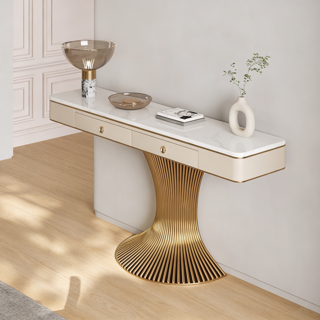 Modern Gold Pedestal Console Table