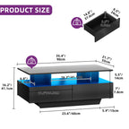 Modern Black LED Coffee Table With Storage Shelf and Contemporary Design