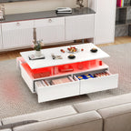 Modern White LED Coffee Table With Storage Shelf and Contemporary Design
