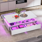 Modern White LED Coffee Table With Storage Shelf and Contemporary Design