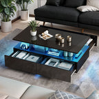 Contemporary Black LED Coffee Table With Storage Shelf  For Living Room