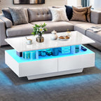 Contemporary White LED Coffee Table With Storage Shelf  For Living Room