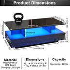 Modern Black LED Coffee Table With Open Storage Shelf For Living Room