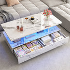 Modern White  LED Coffee Table With Open Storage Shelf For Living Room