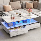 Modern White  LED Coffee Table With Open Storage Shelf For Living Room