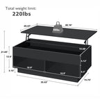 Rectangular Black LED Coffee Table With Lift Top & Hidden Storage