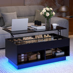 Rectangular Black LED Coffee Table With Lift Top & Hidden Storage