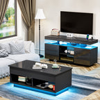 Rectangular Black LED Coffee Table With Lift Top & Hidden Storage
