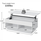 Rectangular White LED Coffee Table With Lift Top & Hidden Storage