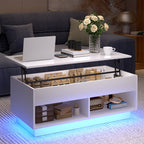 Rectangular White LED Coffee Table With Lift Top & Hidden Storage