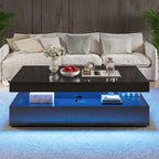 Contemporary Black LED Coffee Table With Storage Shelf & Modern Design
