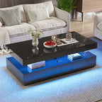 Contemporary Black LED Coffee Table With Storage Shelf & Modern Design