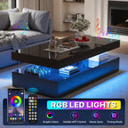 Contemporary Black LED Coffee Table With Storage Shelf & Modern Design