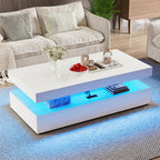 Contemporary White LED Coffee Table With Storage Shelf & Modern Design