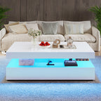 Contemporary White LED Coffee Table With Storage Shelf & Modern Design